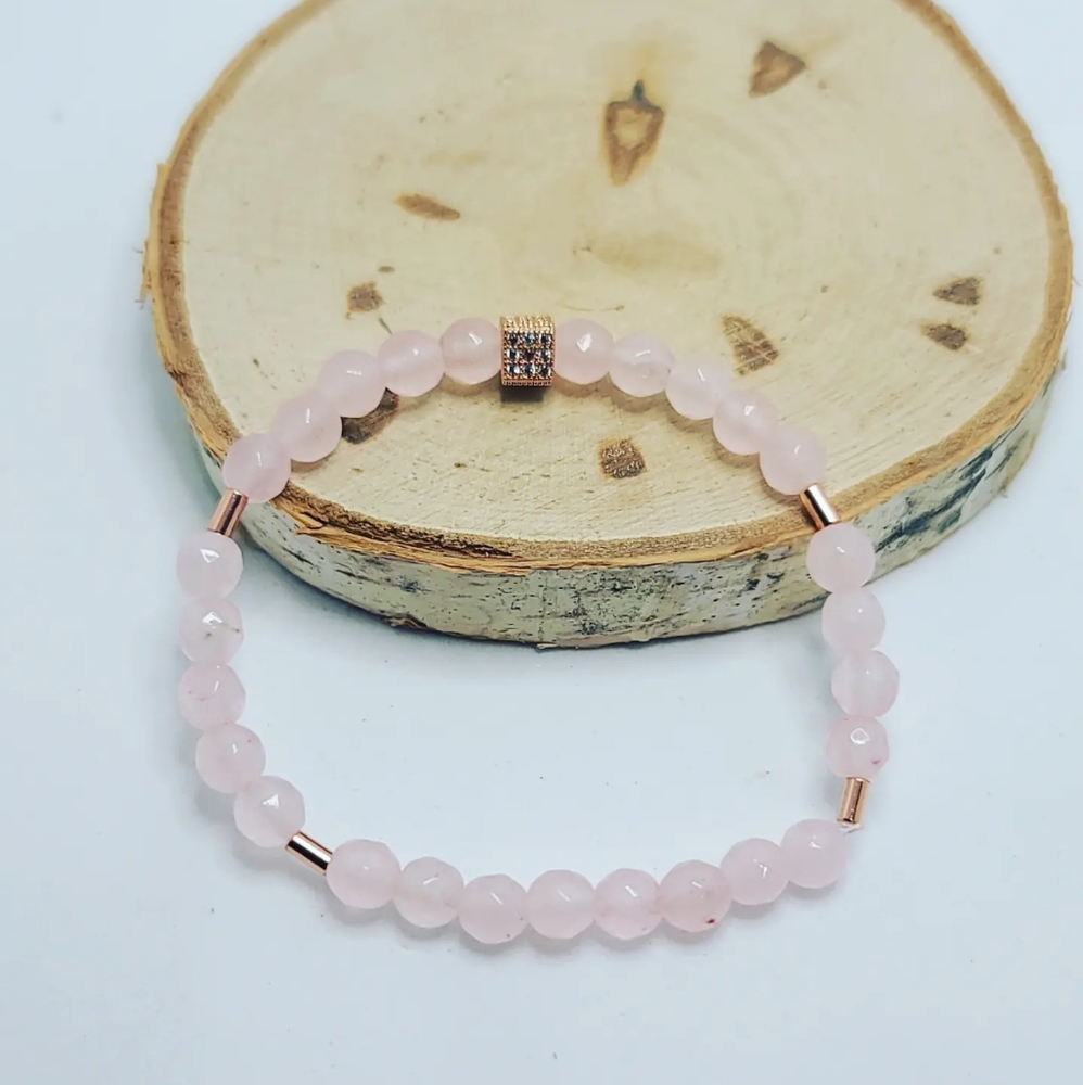 Faceted Rose Quartz charm bracelet  6 mm